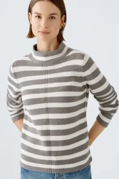 Oui Pullover reine Baumwolle brown offwhite