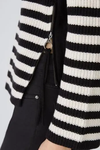 OUI Pullover RUBI schwarz Baumwolle mit Reißverschluss