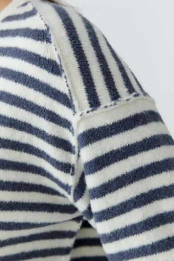 OUI Pullover white blue gestreift 3/4-Arm