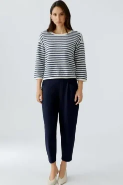 OUI Pullover white blue gestreift 3/4-Arm