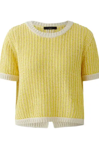 OUI Pullover white yellow gemustert Kurzarm