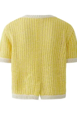 OUI Pullover white yellow gemustert Kurzarm