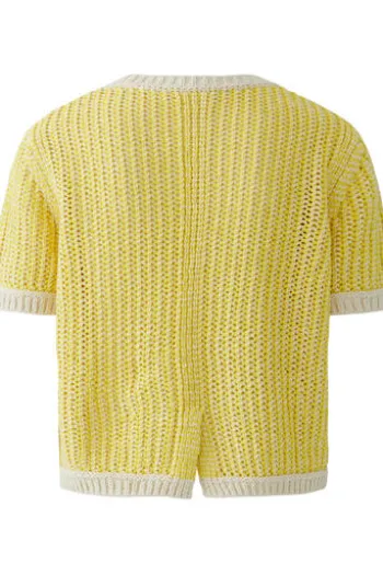 OUI Pullover white yellow gemustert Kurzarm