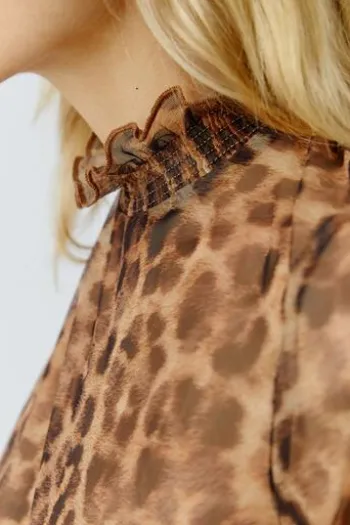 OUI Shirt camel/grey gemustert