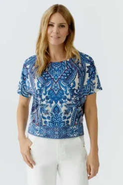 OUI Shirt offwhite blue gemustert