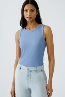 OUI Top blau in Ripp-Struktur