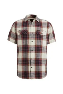 PME LEGEND Hemd Slub Herringbone Check dry rose kariert Regular Fit Kurzarm