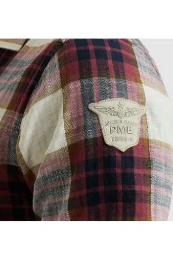 PME LEGEND Hemd Slub Herringbone Check dry rose kariert Regular Fit Kurzarm