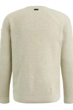 PME Legend R-neck cotton rib melee knit Pullover bone white