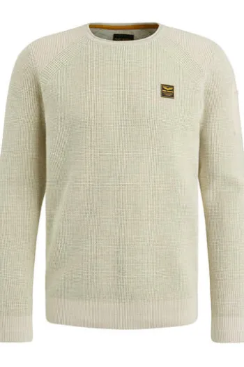 PME Legend R-neck cotton rib melee knit Pullover bone white