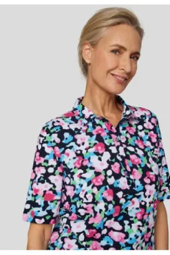 RABE Pique Polo-Shirt mandelblüte geblümt Kurzarm