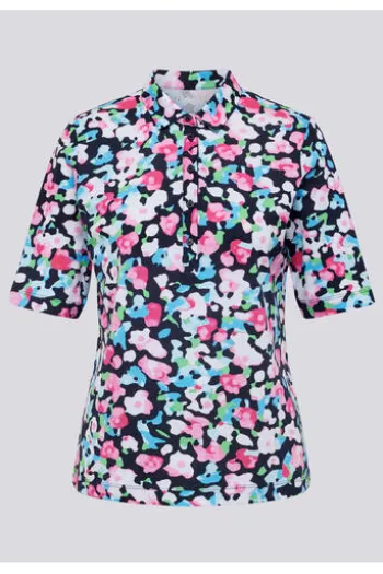 RABE Pique Polo-Shirt mandelblüte geblümt Kurzarm