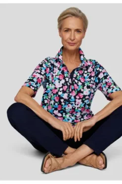 RABE Pique Polo-Shirt mandelblüte geblümt Kurzarm