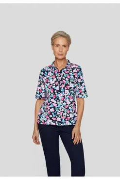 RABE Pique Polo-Shirt mandelblüte geblümt Kurzarm