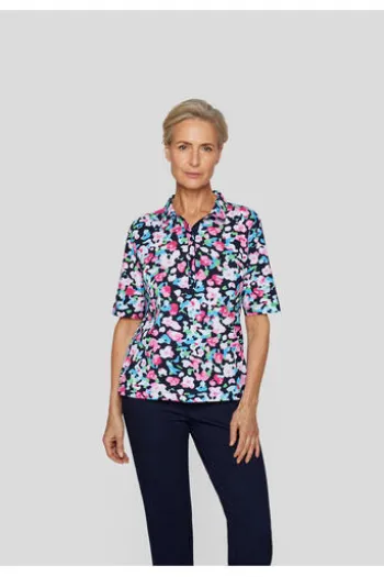 RABE Pique Polo-Shirt mandelblüte geblümt Kurzarm