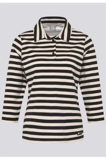 RABE Polo-Shirt alabaster gestreift 3/4-Arm