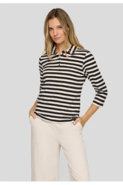 RABE Polo-Shirt alabaster gestreift 3/4-Arm