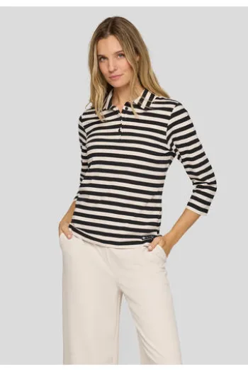 RABE Polo-Shirt alabaster gestreift 3/4-Arm