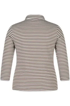 RABE Polo-Shirt mokka gestreift 3/4-Arm