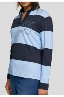 RABE Polo-Shirt pastellblau gestreift Langarm