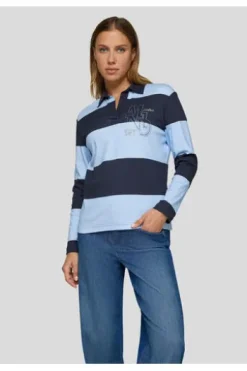 RABE Polo-Shirt pastellblau gestreift Langarm