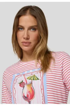 RABE Shirt koralle gestreift mit Frontprint