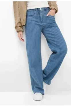 RAPHAELA BY BRAX Jeans Laura Flared bleached hellblau gestreift Slim Fit mit Magic-Dehnbund