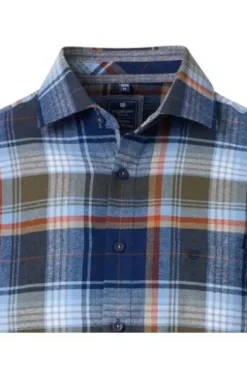 REDMOND Flanell Hemd blau kariert Comfort Fit Langarm