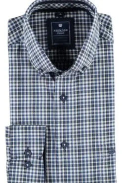 REDMOND Hemd blau kariert Comfort Fit Langarm Button-Down