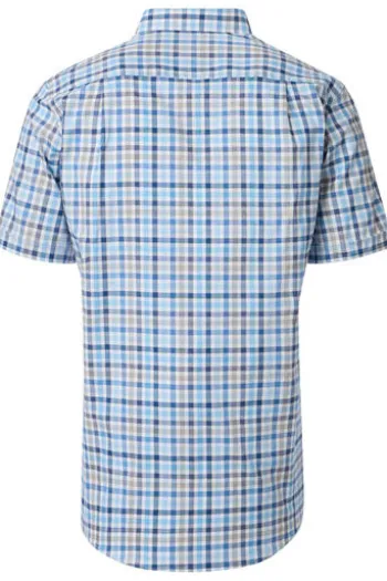 REDMOND Hemd blau kariert Regular Fit Kurzarm Button-Down