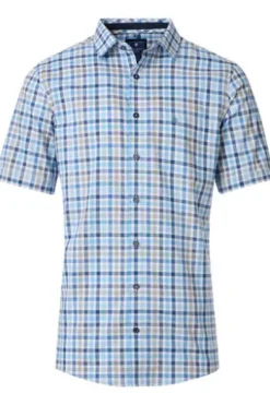 REDMOND Hemd blau kariert Regular Fit Kurzarm Button-Down