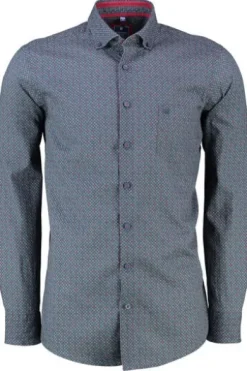 REDMOND Hemd blau/rot gemustert Comfort Fit Langarm