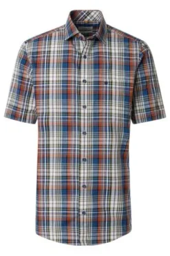 REDMOND Hemd braun kariert Comfort Fit Kurzarm