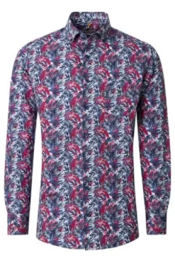 REDMOND Hemd rot geblümt Comfort Fit