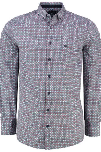 REDMOND Hemd rot gemustert Regular Fit Langarm Button-Down