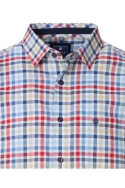 REDMOND Hemd rot kariert Regular Fit Kurzarm Button-Down