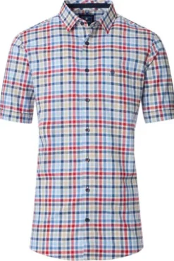 REDMOND Hemd rot kariert Regular Fit Kurzarm Button-Down