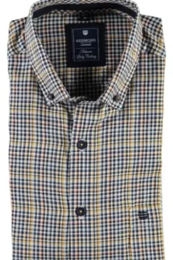 REDMOND Oxford Karo Hemd gelb kariert Regular Fit Langarm Button-Down