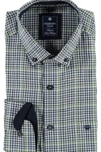 REDMOND Oxford Karo Hemd grün kariert Regular Fit Langarm Button-Down