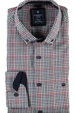 REDMOND Oxford Karo Hemd rot kariert Regular Fit Langarm Button-Down