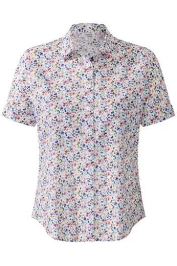 SOMMERMANN Bluse Blau-multicolour geblümt Kurzarm
