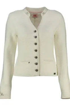 SPIETH & WENSKY Strickjacke Malta wollweiss mit edlen Samtabsetzungen