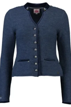 SPIETH & WENSKY Strickjacke Malta jeansblau mit edlen Samtabsetzungen