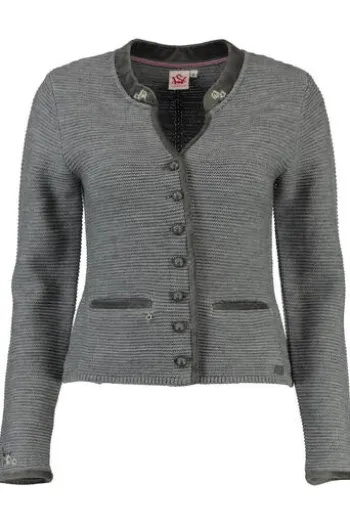 SPIETH & WENSKY Strickjacke Malta grau mit edlen Samtabsetzungen