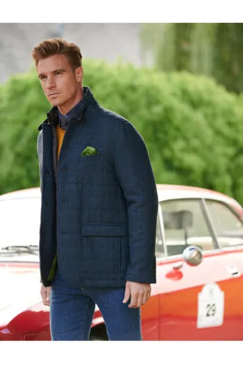 WELLINGTON OF BILMORE Tweed Jacke Austria blue herringbone
